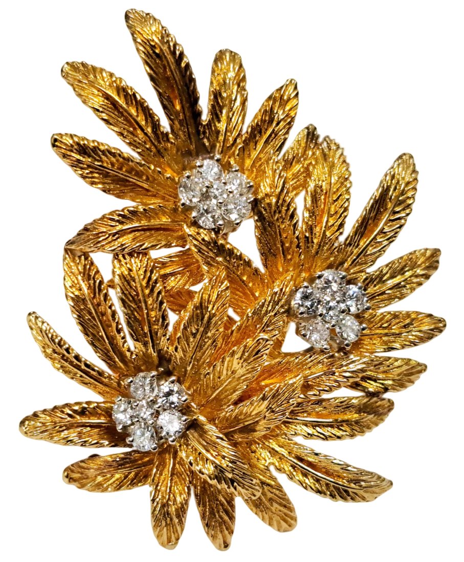 Vintage Tiffany & Co. 18K Gold 1.46ctw Diamond Flower Brooch (1 of 9)