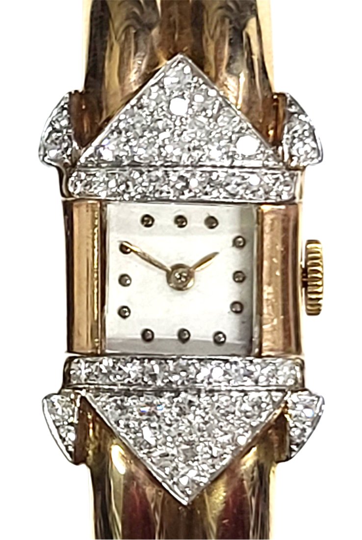 Patek Philippe Diamond 14K Gold Retro Deco Ladies Bangle Watch Running (1 of 16)