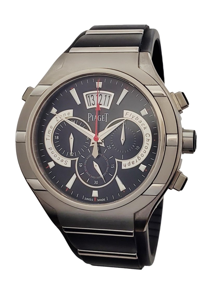 Piaget Polo P10534 Flyback Chronograph Dual Time Zone Titanium Automatic Mens Watch: Title:Piaget Polo P10534 Flyback Chronograph Dual Time Zone Titanium Automatic Mens Watch Description: Piaget Polo P10534 Flyback Chronograph Dual Time Zone Titanium Automatic Mens Watch Case Size:45m