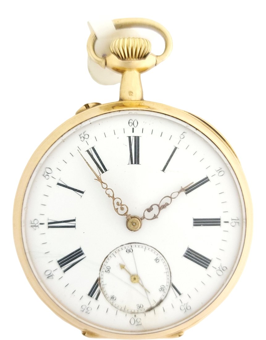 18K Gold Copenhagen Paris Swiss Antique Mens Pocket Watch 46263: Described by:Robin CNX 1293 5681 Title:18K Gold Copenhagen Paris Swiss Antique Mens Pocket Watch 46263 Description:Antique 18K gold Copenhagen, Paris, and Swiss mens pocket watch. Inscription on the i