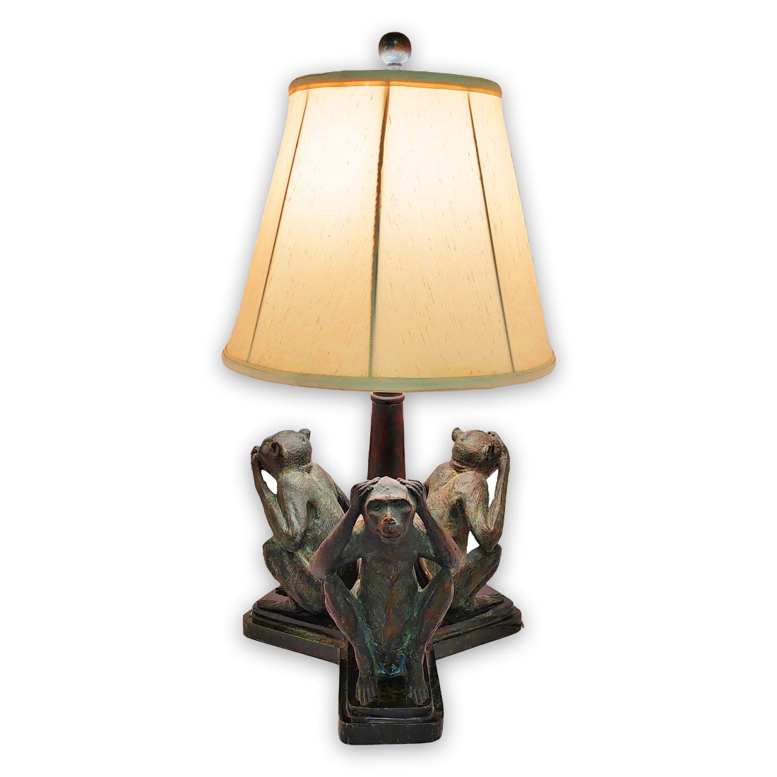 Vintage Manner Of Maitland Smith Three Wise Monkeys Bronze Marble Base Table Lamp Working (1 of 13)