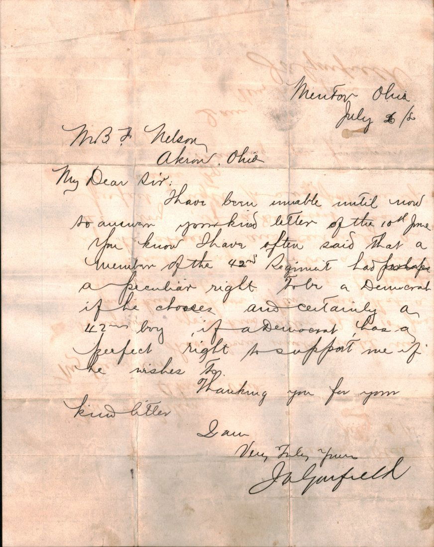 James Garfield Signed Letter To B.F. Nelson Ohio Democrat To Vote Republican With Original Envelope (1 of 9)