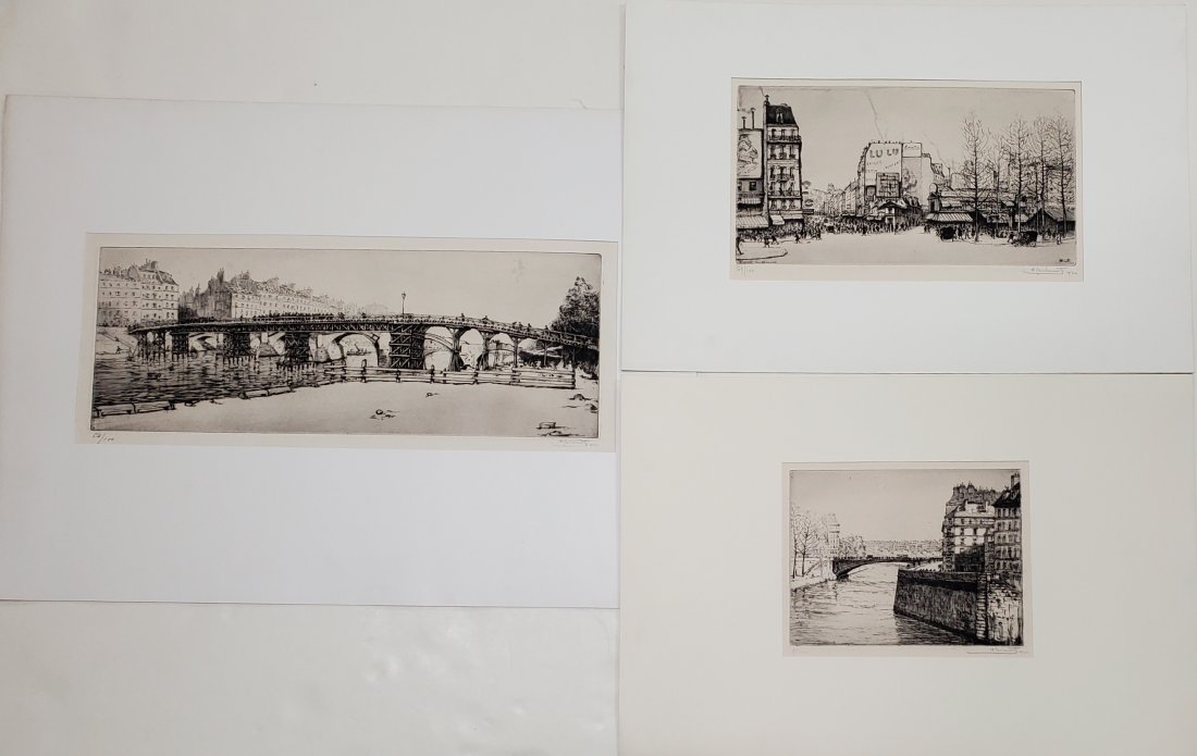 Harvard Estate Antonio Carbonati Etchings Pencil Signed Paris Seine 3 Prints (1 of 19)