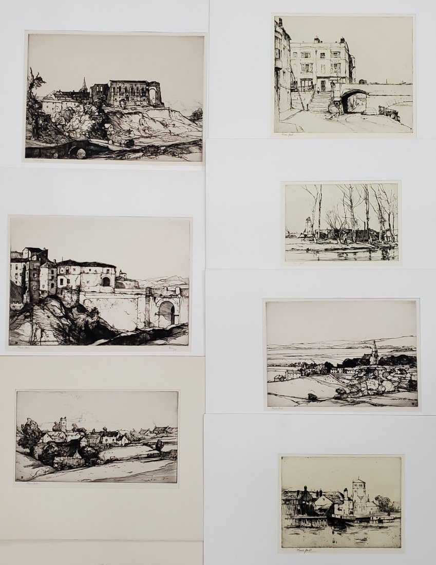 Harvard Estate Oliver Hall 7 Drypoint Etchings Pencil Signed Cityscape Landscape (1 of 10)