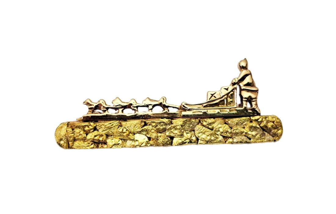 Awesome Hi Karat Gold Yukon Alaskan Gold on 14k Dog Sled Brooch (1 of 6)