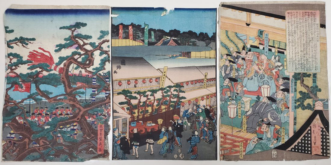 Harvard Estate 3 Japanese Woodblock Prints: Described By: Michelle CNX 1408 6166 I Title: Harvard Estate 3 Japanese Woodblock Prints Description:Harvard Estate 3 Japanese Woodblock Prints. Provenance: Harvard Ph.D. Medieval scholar Rae Ann Nage