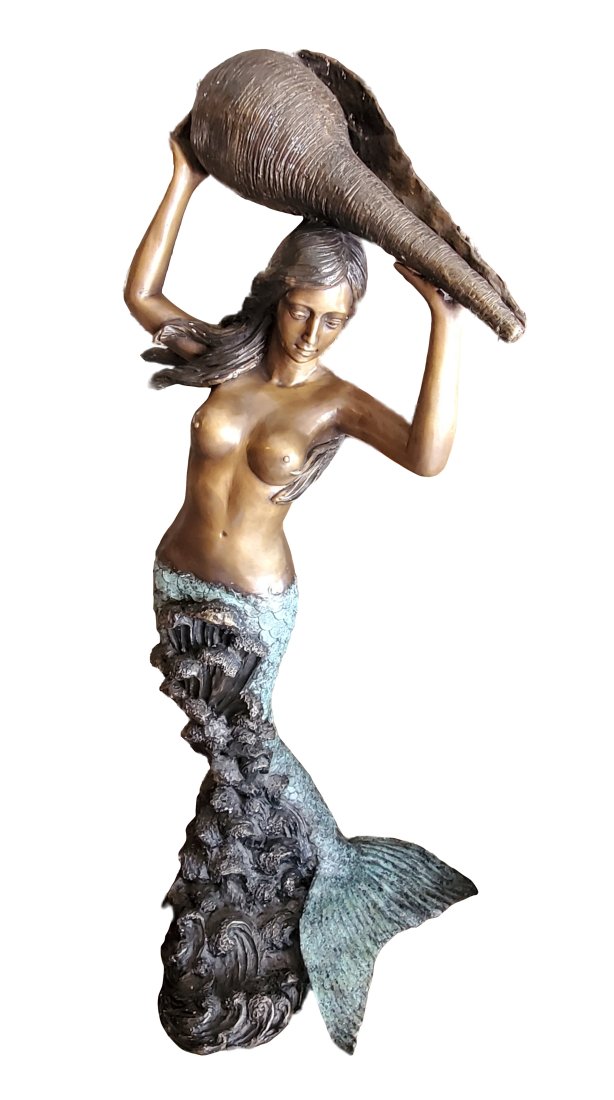 Contemporary Bronze Mermaid with Conch Fountain Garden Statue 4.5ft (1 of 2)