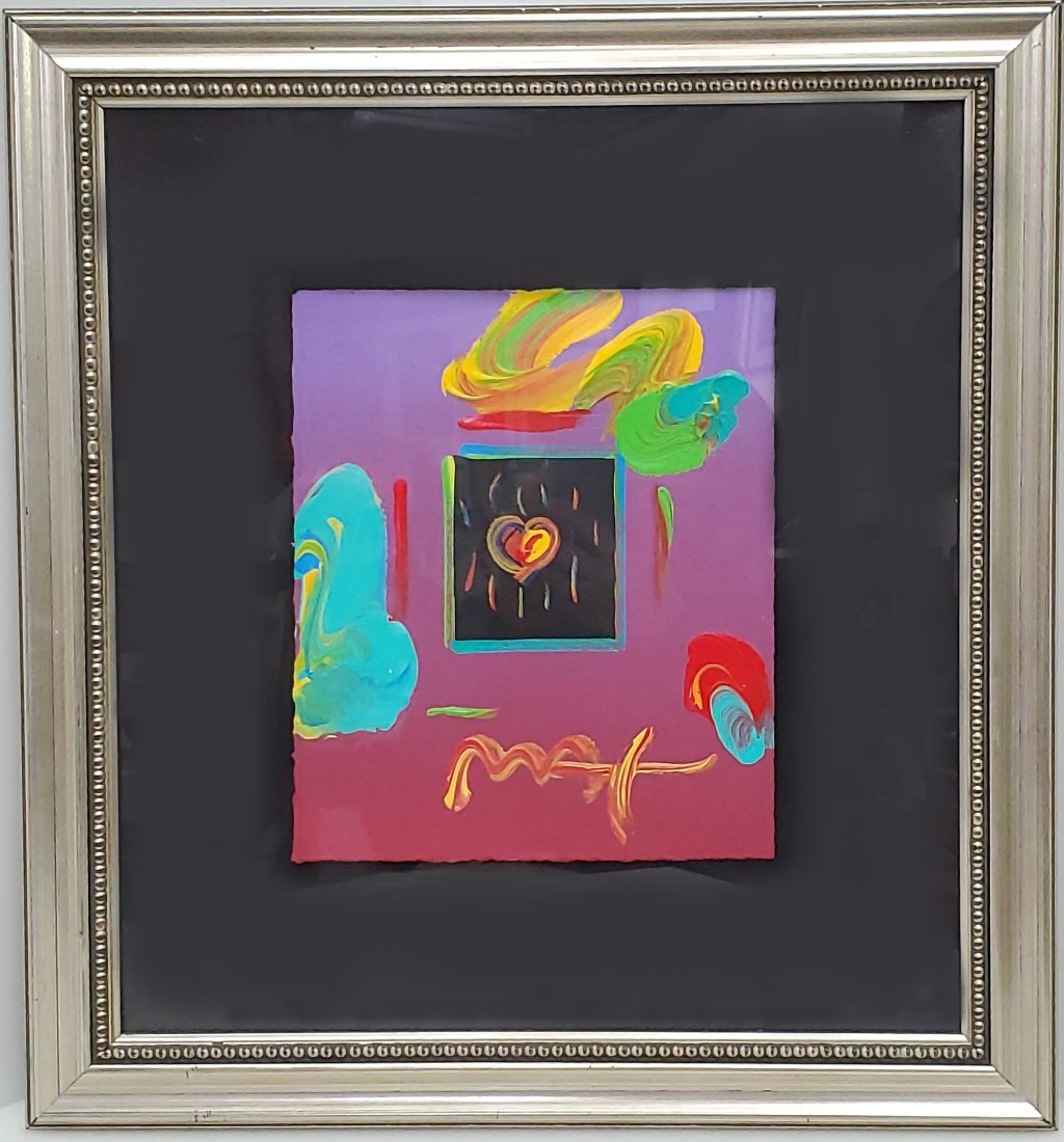 Peter Max Mixed Media Heart Plus Ink Drawing Verso Signed (1 of 6)