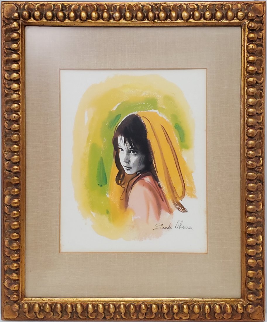 Original Sandu Liberman Watercolor Painting Young Girl Roten Galleries Label Signed (1 of 8)