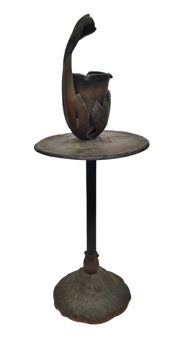 Antique Alfred Dunhill Floor Ashtray Stand Cast Iron Arts Crafts Nouveau Gilt Bronzed Patina Traces (1 of 11)