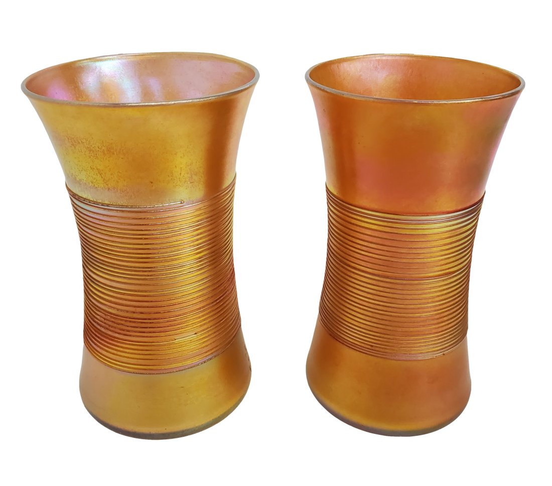 LCT Louis Comfort Tiffany Favrile Iridescent Ribbed Art Glass Pair Signed Antique (1 of 10)