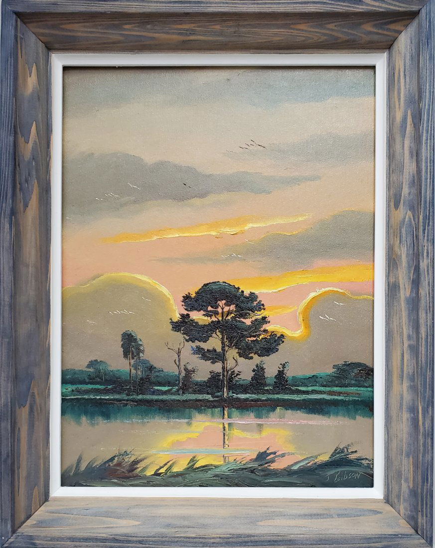 James Gibson African American Florida Highwaymen FL Everglades Sunset Landscape Painting on Canvas (1 of 8)