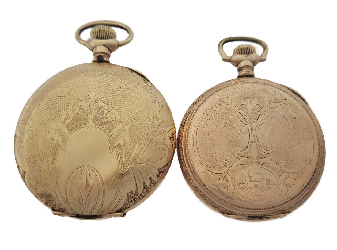 Elgin Antique Art Nouveau Hunter Pocket Watch Lot of 2 18s 16s (1 of 8)