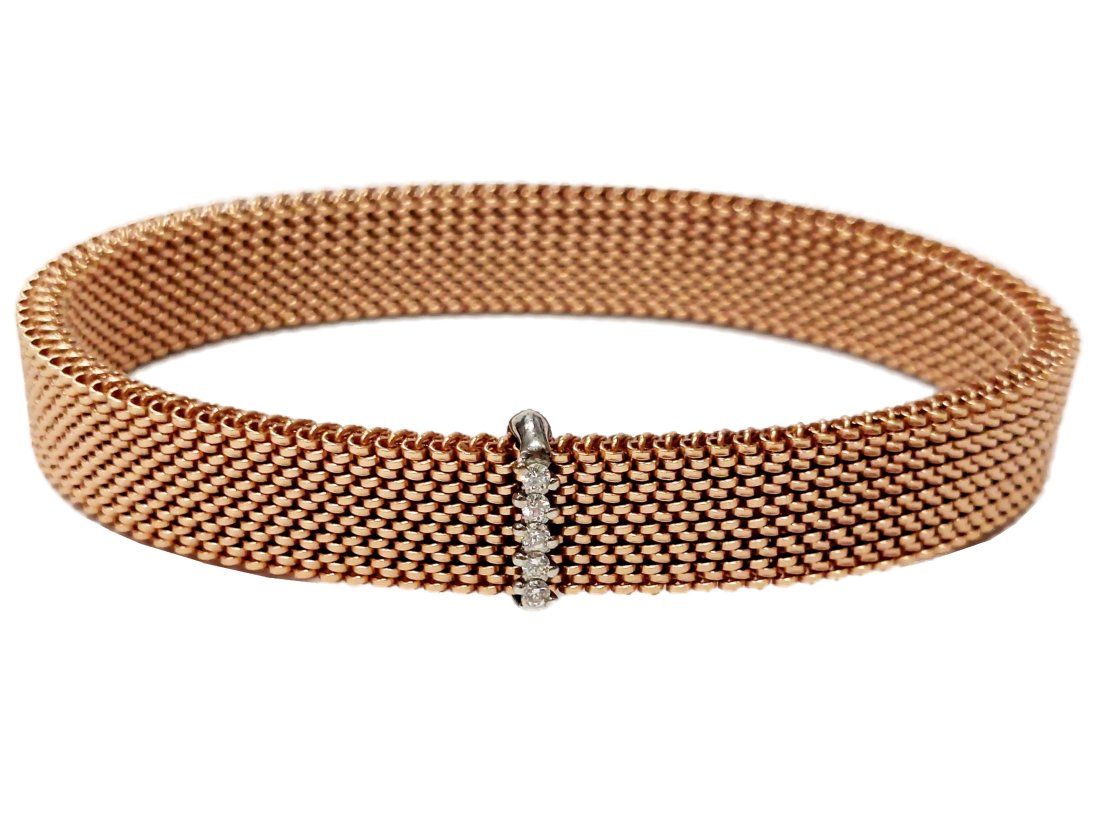 Jarretiere Diamond 18k White & Rose Gold Mesh Italian Made Designer Flex Stretch Bangle Bracelet (1 of 11)