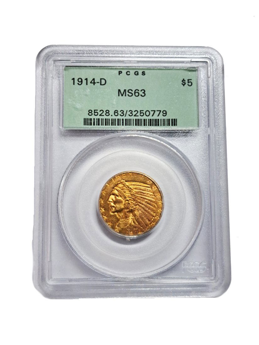 1914-D PCGS MS63 Indian Head 5 Dollar United States Gold Coin (1 of 3)