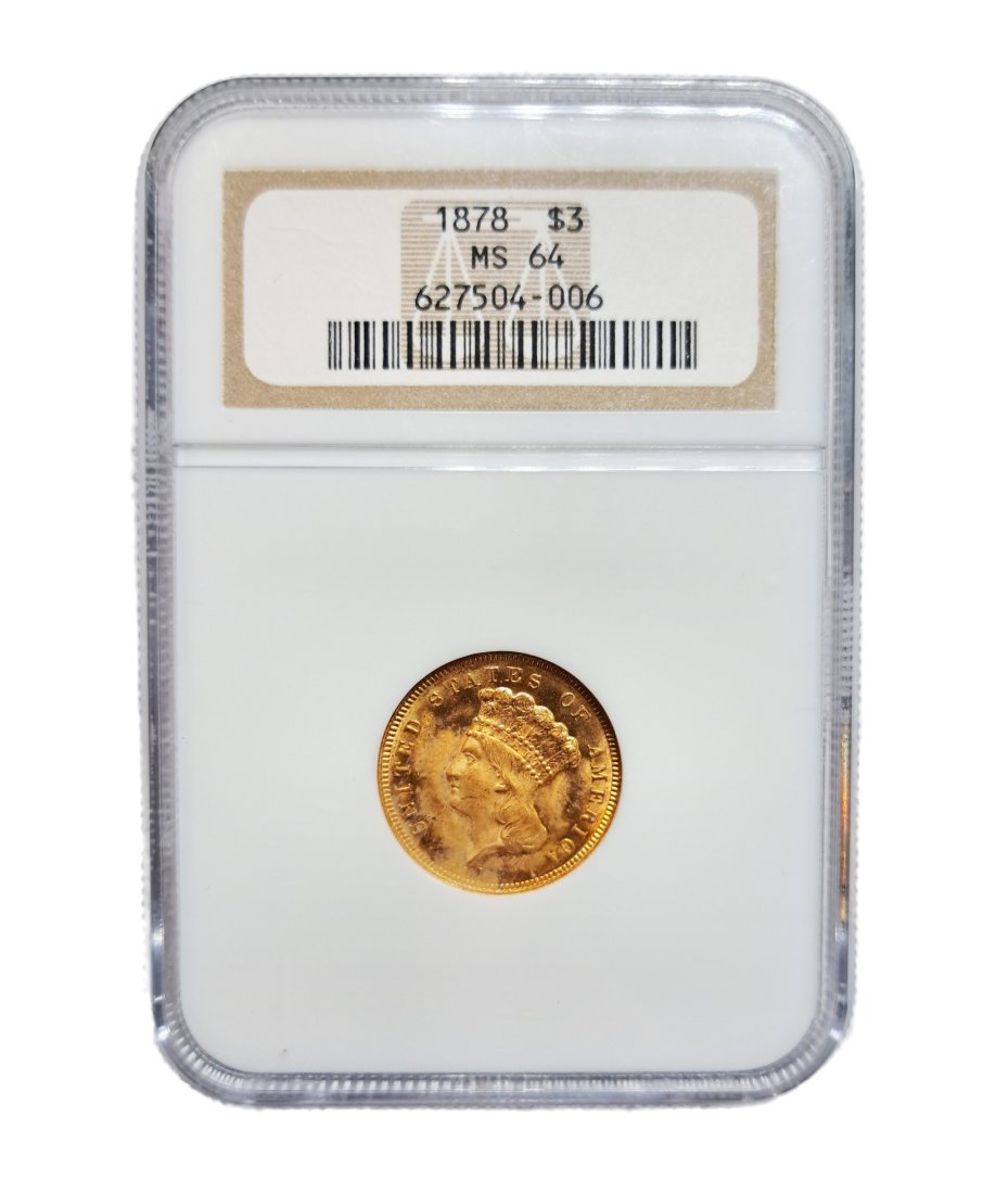 1878 NGC MS64 3 Dollar Indian Princess United States Rare Gold Coin (1 of 3)