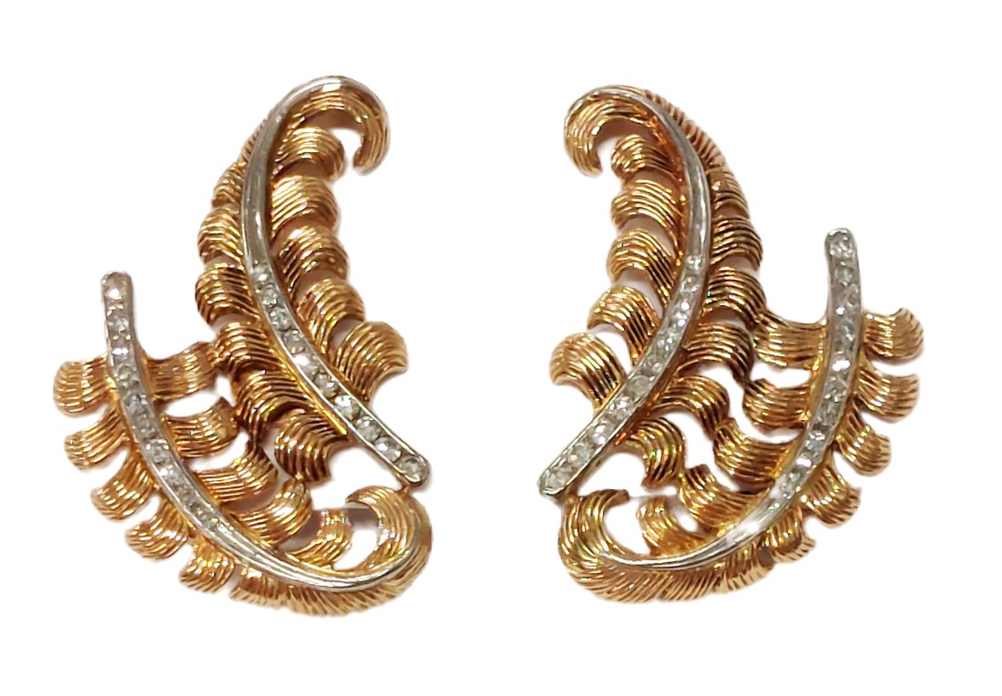 Cartier 14k Rose Gold Palladium Diamond Feather Signed & Numbered Vintage Ear Clips Earrings (1 of 13)