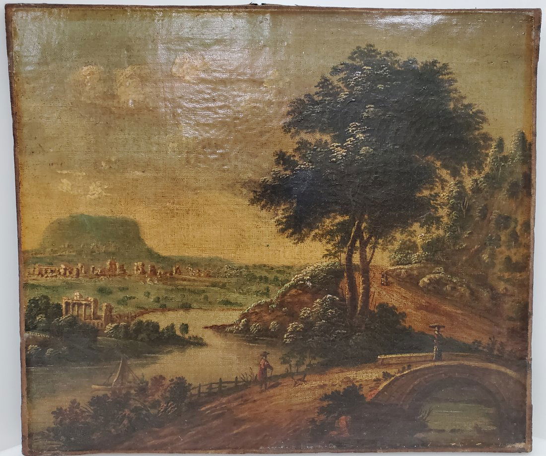 Dutch 17c Italianate Landscape European Old Master Painting with Attribution Capriccio Figures Oil (1 of 10)