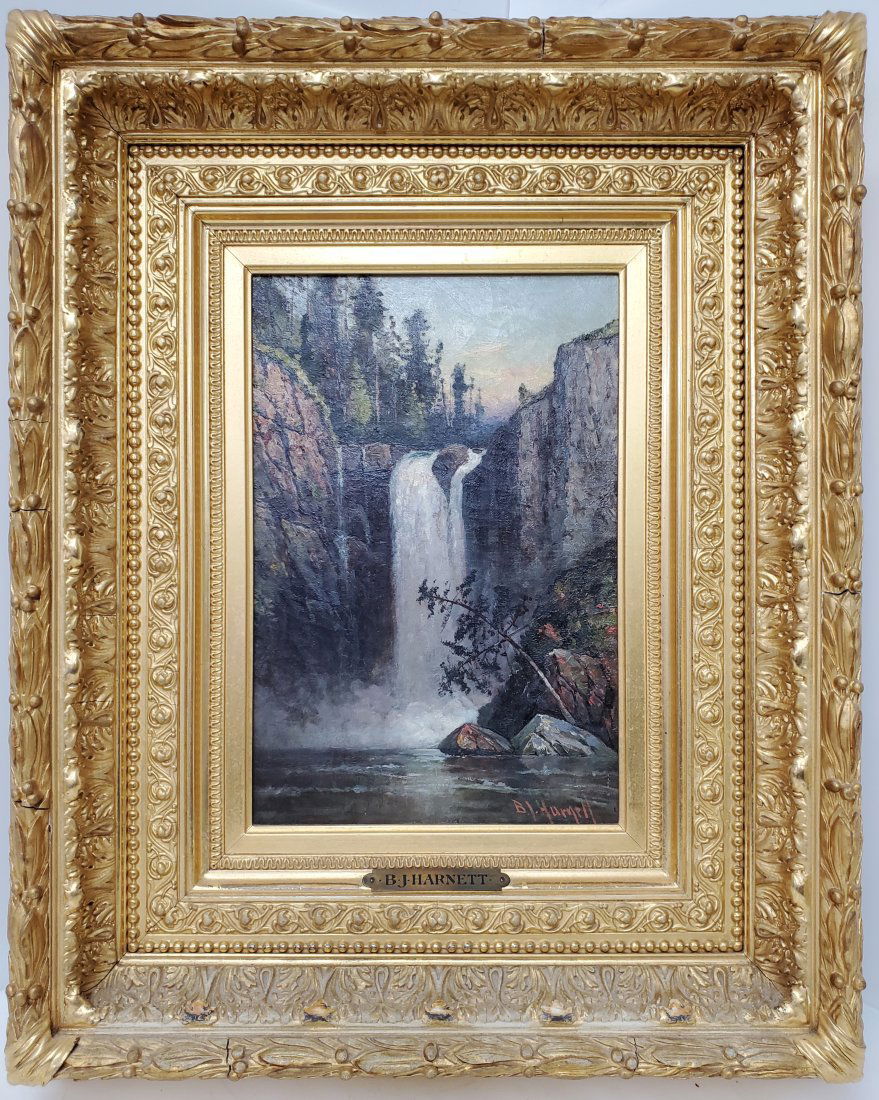 Antique BJ Harnett Waterfall Landscape Oil Painting Victorian Frame (1 of 7)