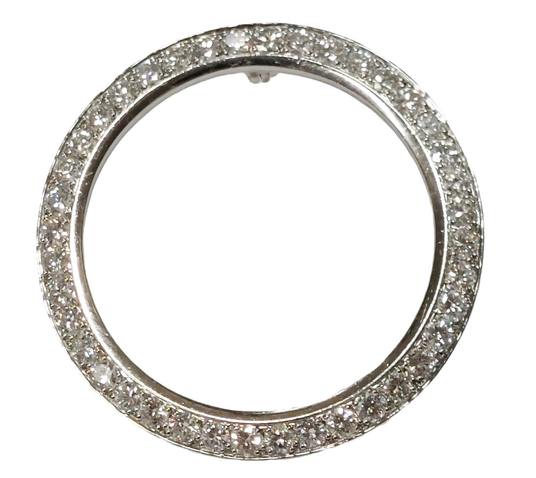 Antique 3ctw Fine Diamond Irid Platinum Art Deco Era Circle Pin Brooch (1 of 9)