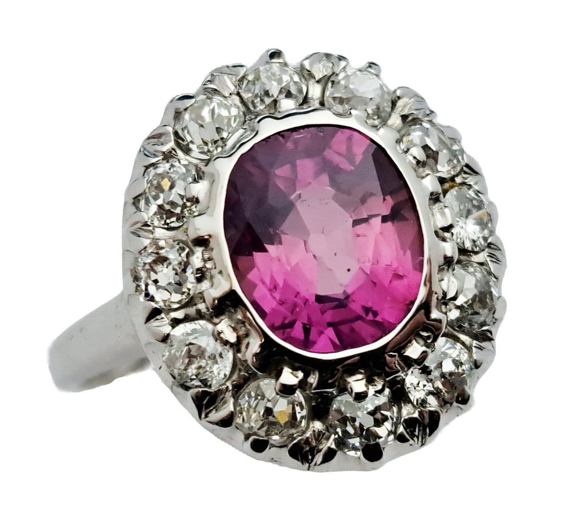 14K White Gold 2.09ct GIA Natural Pink Sapphire Old Euro Diamond Halo Ring (1 of 9)