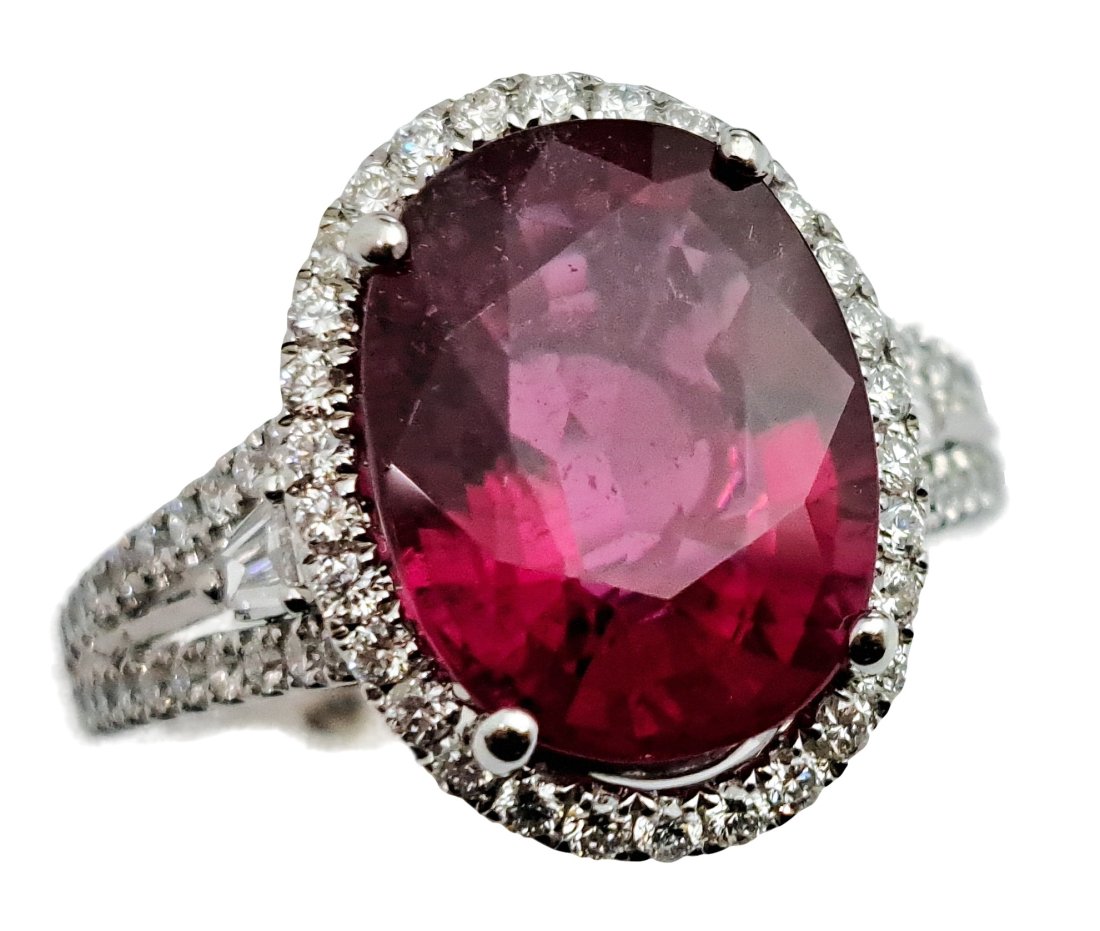 14K White Gold 5.4ct. Bright Red Rubelite Tourmaline Fine Diamond Ring w/ Arthritic Shank (1 of 9)