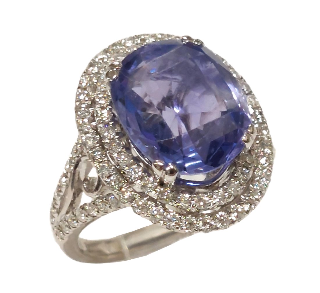 GIA 6.82ct No Heat Natural Violet Sapphire 14k White Gold Fine Diamond Double Halo Ring (1 of 15)