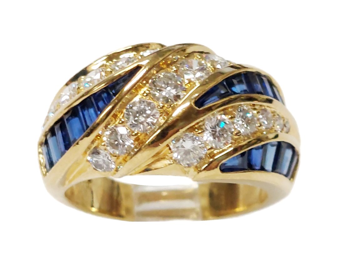 Kurt Wayne 2ctw Fine White Diamond Blue Sapphire Heavy 18k Gold Signed Numbered Ring 10.6 grams (1 of 11)