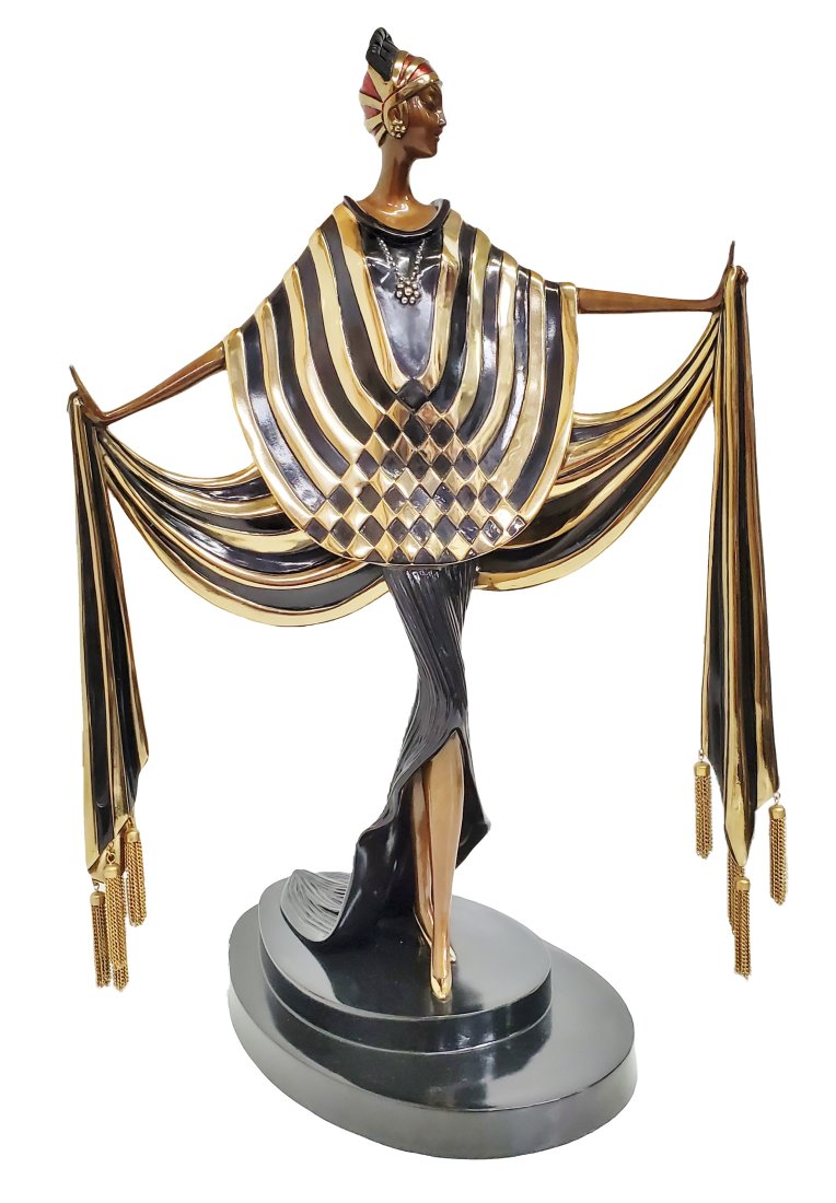 Erte Bronze Gilt Cold Painted Limited Edition Art Deco Style Opening Night Lady Sculpture Statue (1 of 6)