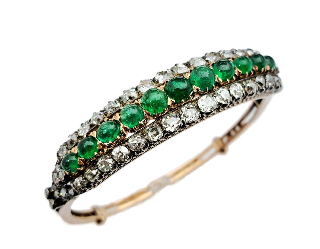 Emerald Approx. 5cts Old Cut Diamonds 14K Gold Victorian Convertible Bracelet Brooch (1 of 13)
