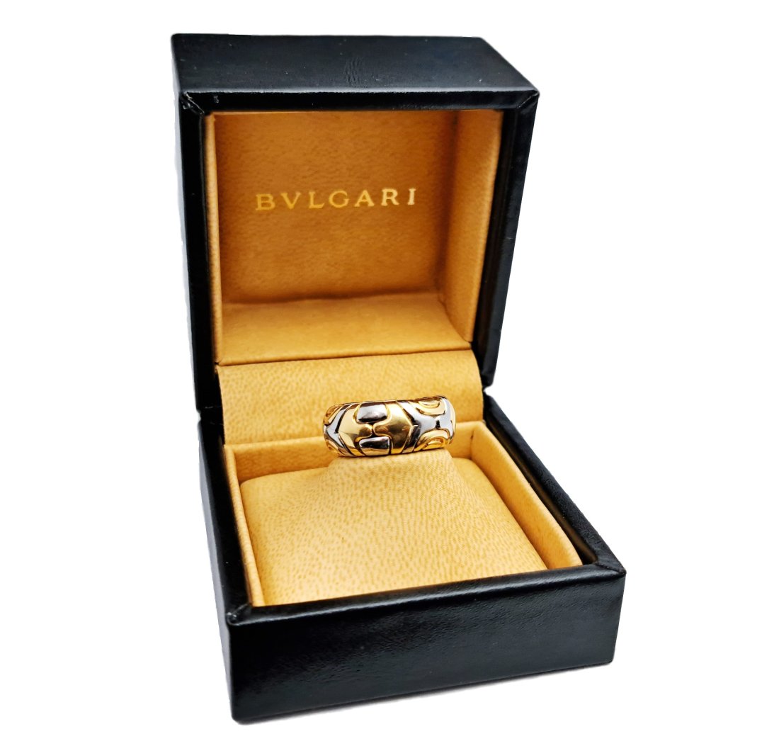 Bulgari Bvlgari 18k Two Tone Yellow White Gold Flex Unisex Signed Band Ring (1 of 6)