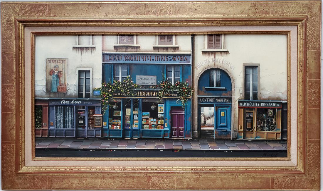 Jean-Baptiste Delarue Montmartre Paris Street Scene Oil Painting COA Hotel des bons Enfants (1 of 9)
