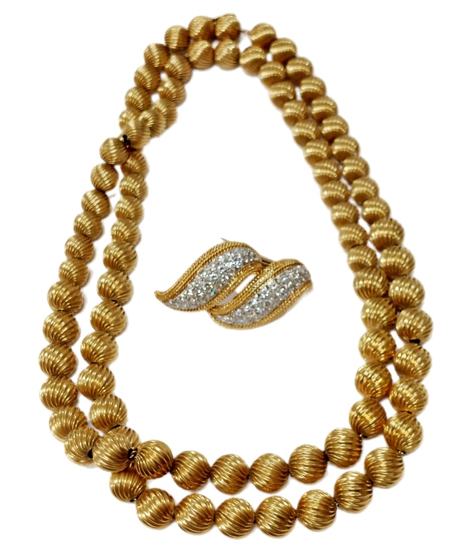 David Webb 2.75ctw Fine Diamond 18k Gold DBL Strand Convertible Choker Necklace Enhancer Brooch (1 of 13)