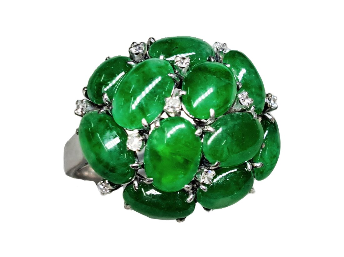 Stunning Untreated Jadeite Jade 14k White Gold Vintage 1950s Ring (1 of 9)