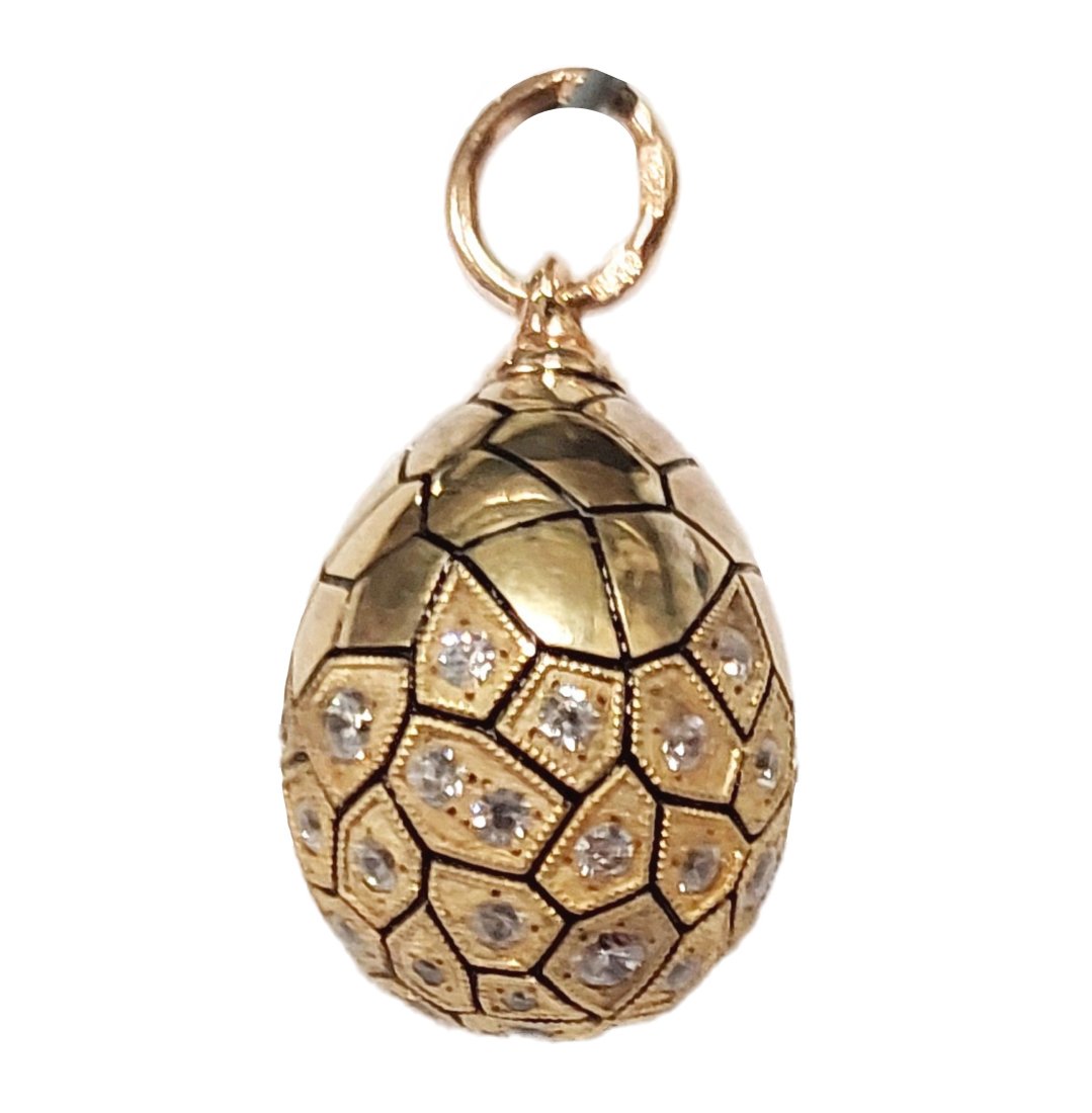 Russian Hallmark 14k Gold Diamond Enamel Cracked Egg Vintage Drop Pendant (1 of 9)