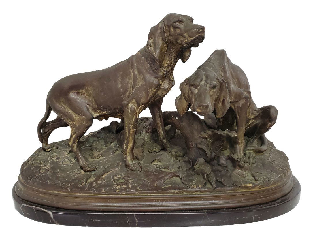 Old PJ Mene Large 17x10in Bronze Hunting Dogs French Animalier Hounds Sculpture Statu (1 of 7)