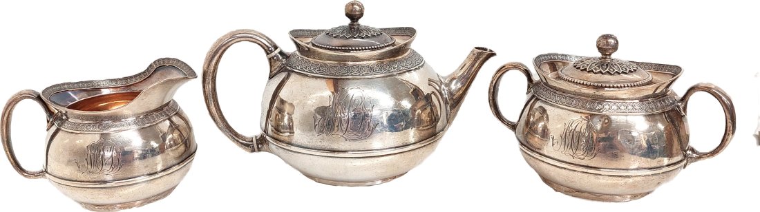 Tiffany & Co. Union Square Edward C. Moore 1800s Teapot Creamer Sugar Tea Set 26 OZT (1 of 14)