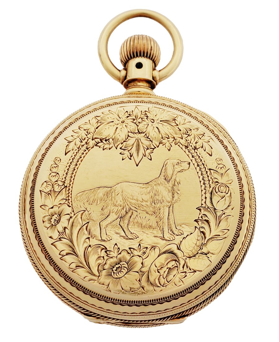 Heavy Solid Gold 18s Waltham Hunting Dog Spaniel Hunter Pocket Watch (1 of 7)