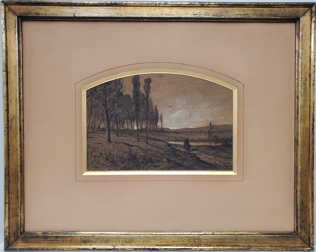 Adolphe Appian French Barbizon Drawing Gouache Salon Grade Landscape 1854 Previeux Lyon Antique Art (1 of 8)