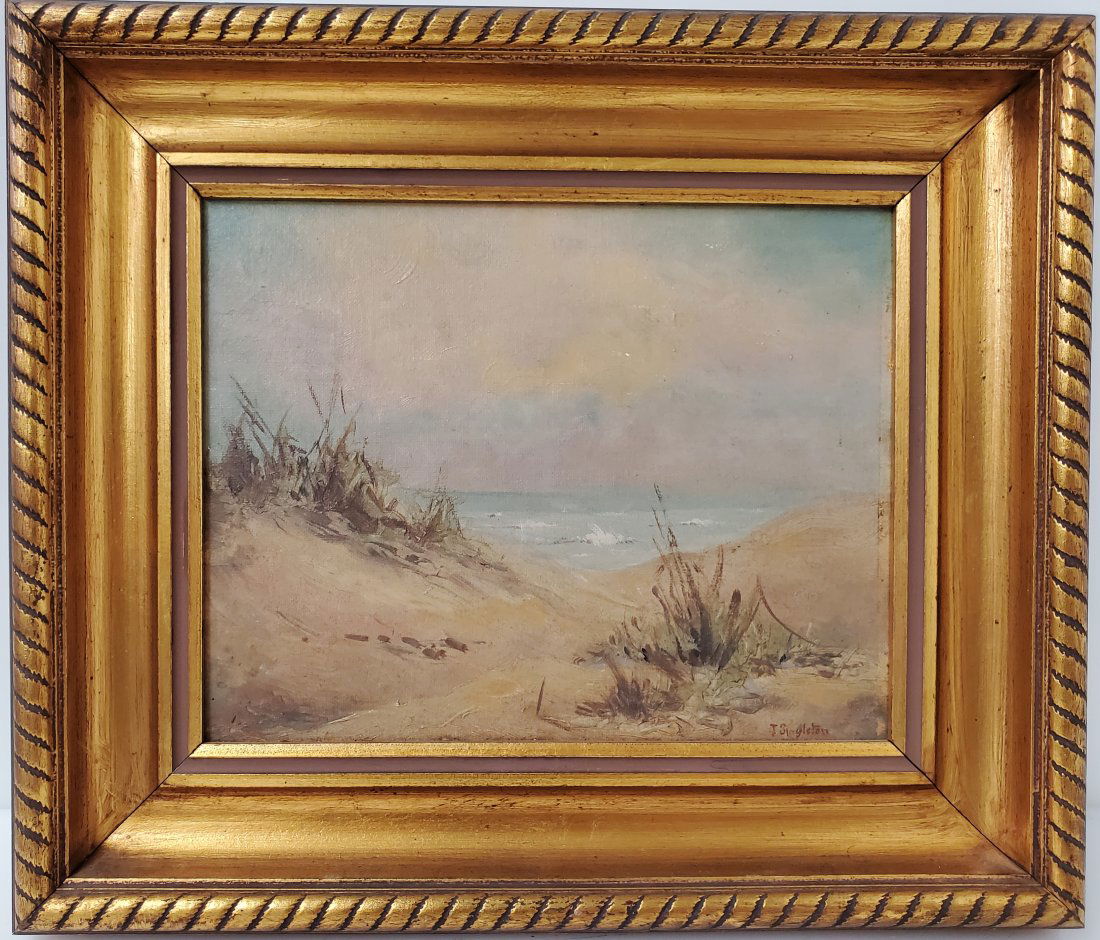 T or J Singleton Cape Henry Virginia Dunes Seascape Oil Painting Signed Illegibly (1 of 7)