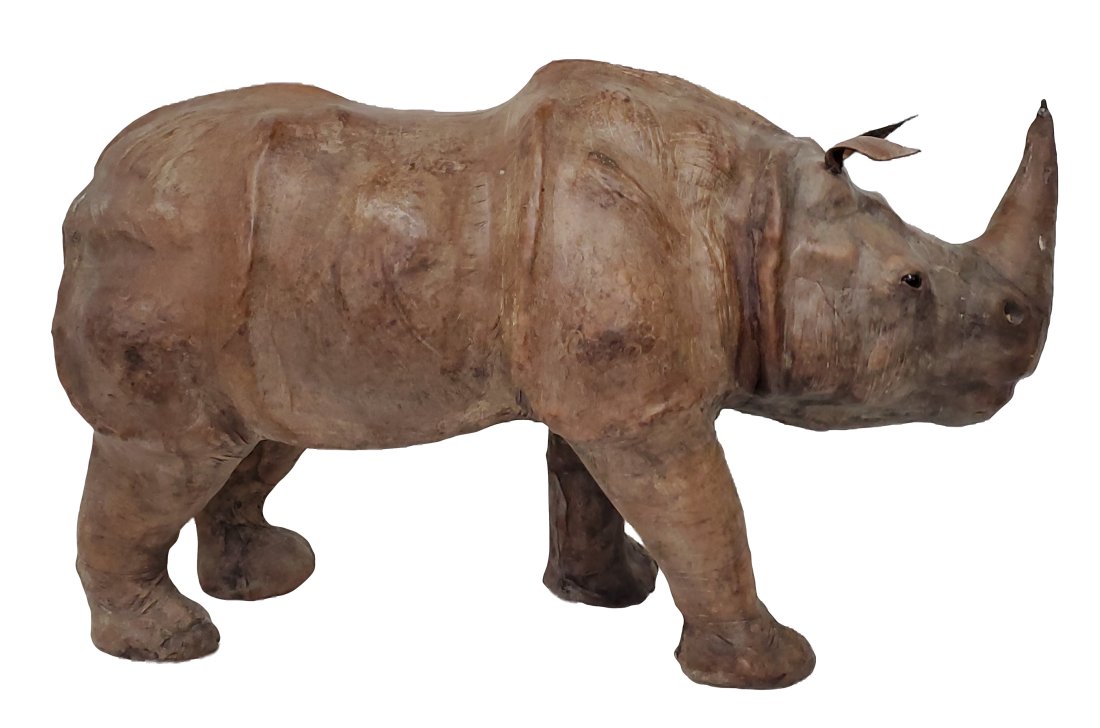 Vintage Leather Clad Rhino Rhinoceros Statue Sculpture Large 26in (1 of 8)