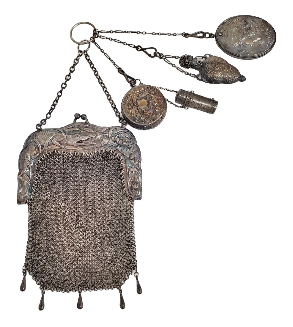 Ultimate Whiting Davis Sterling Silver Alligator Antique Mesh Purse with Chatelaine (1 of 7)