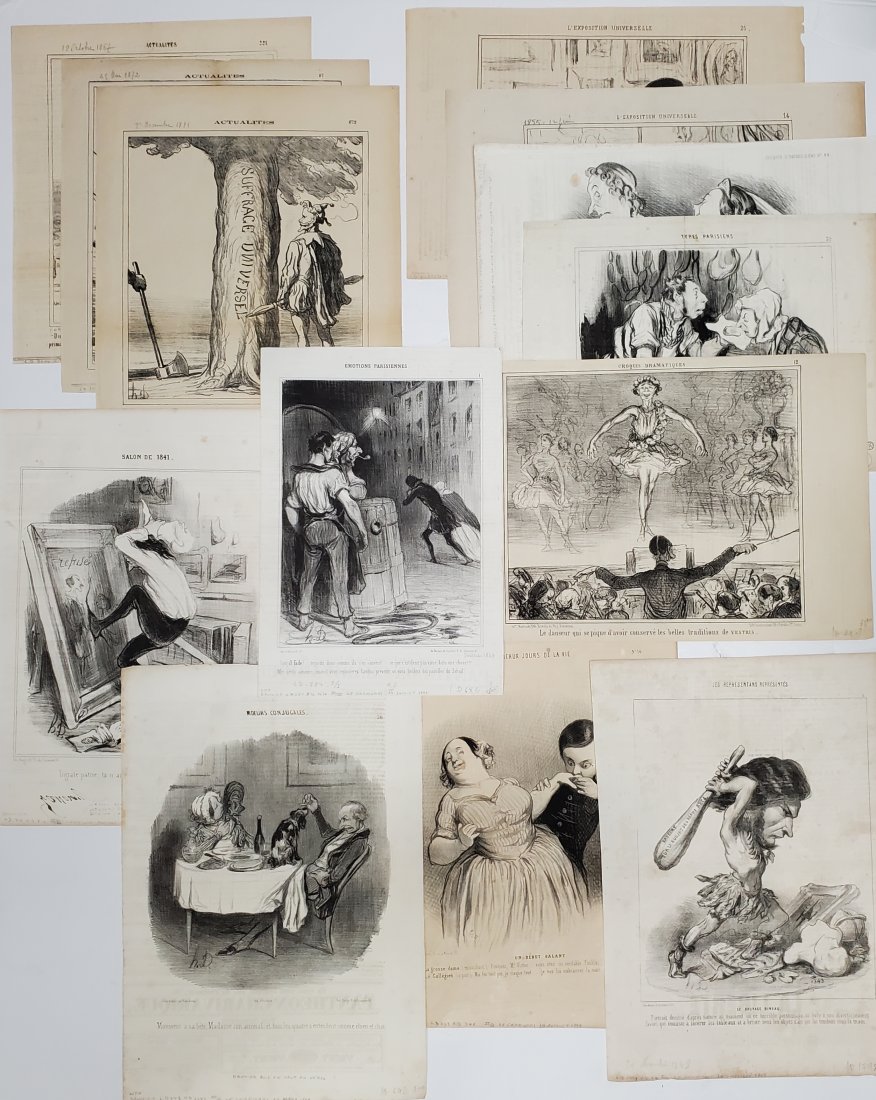 Honore Daumier French Political Satire Cartoon Caricature Lithograph on Newsprint Lot of 13: Described By:Michelle CNX 1467 7621 A Title: Honore Daumier French Political Satire Cartoon Caricature Lithograph on Newsprint Lot of 13 Description:Honore Daumier French Political Satire Cartoon Cari