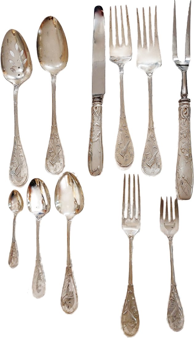 Tiffany & Co. 82 Piece No Mono Audubon Bird Sterling Silver Flatware Set 177 OZT (1 of 20)