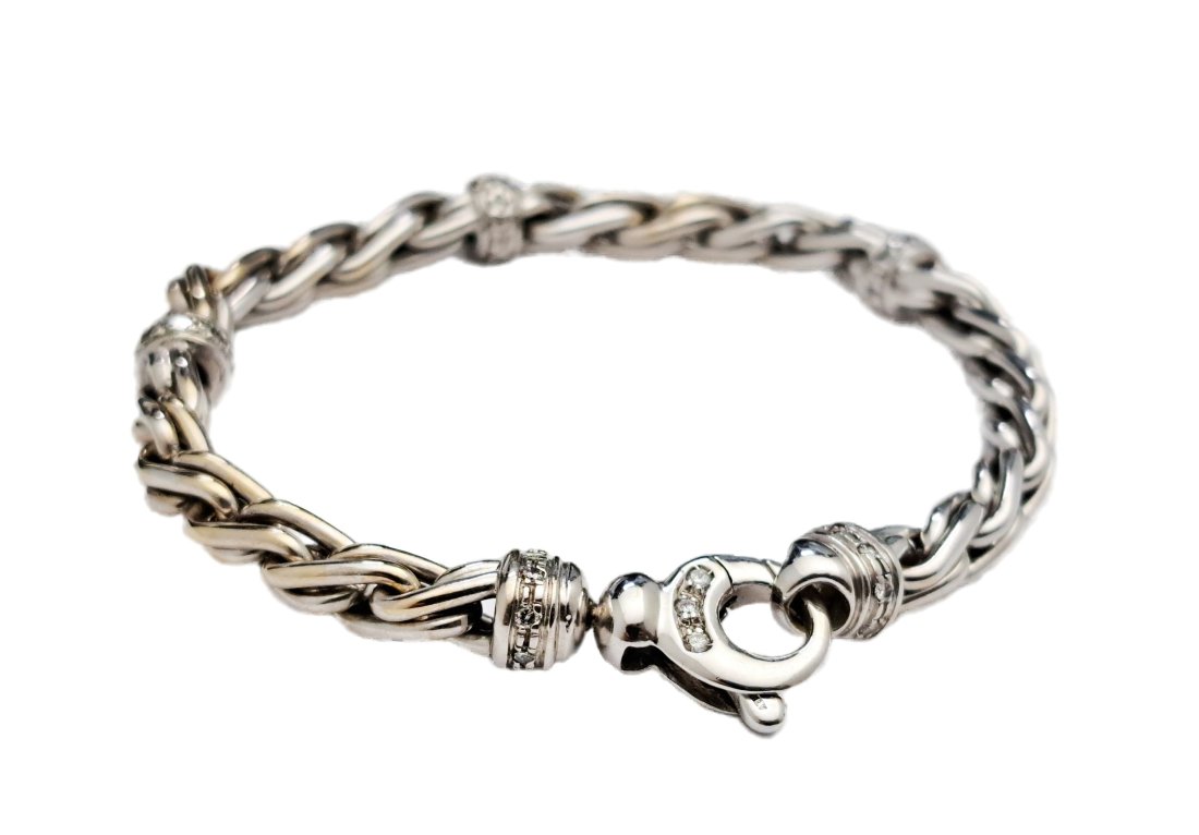 18K White Gold Fine Diamond Heavy 34G Twisted Chain Station Bracelet 0.69CTW (1 of 4)