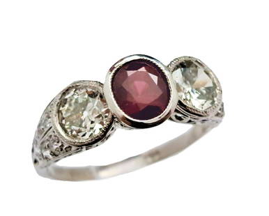 Fine Old Euro Diamonds Rhodolite Garnet Platinum 14k Gold Antique Filigree Ring: Title: Fine Old Euro Diamonds Rhodolite Garnet Platinum 14k Gold Antique Filigree Ring Description:Fine Old Euro Diamonds Rhodolite Garnet Platinum 14k Gold Antique Filigree Ring Here are the specifi