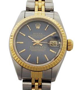 Tiffany Rolex Datejust 69173 Gold SS Blue Dial Ladies Wrist Watch: Described by:Michelle NOYDD 50522 Title:Tiffany Rolex Datejust 69173 Gold SS Blue Dial Ladies Wrist Watch Description:Tiffany Rolex Datejust 69173 Gold SS Blue Dial Ladies Wrist Watch Serial:R2
