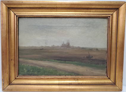 Antique European Impressionist Landscape Oil Painting Illegibly Signed Church Farm 1920: Described By:Michelle CNX 1487 7685 Title:Antique European Impressionist Landscape Oil Painting Illegibly Signed Church Farm 1920 Description: Antique European Impressionist Landscape Oil Painting Ill