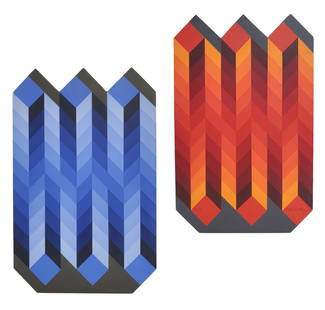 Victor Vasarely Two Sided Op Art Painted Wood Sculpture ed150: Described By:Michelle CNX 1482 7636 Title: Victor Vasarely Two Sided Op Art Painted Wood Sculpture ed150 Description:Victor Vasarely Two Sided Op Art Painted Wood Sculpture ed150. Please note the firs