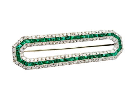 Antique Platinum 3.39CTW Ultra Fine Old Cut Diamonds Natural Emerald Art Deco Brooch: Title: Antique Platinum 3.39CTW Ultra Fine Old Cut Diamonds Natural Emerald Art Deco Brooch Description:Gallery work is perfect diamonds are F-G color emeralds are all natural microscopic chips can be